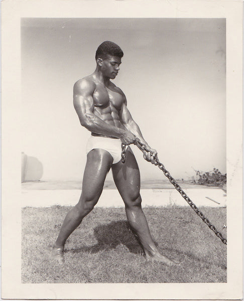 Bodybuilder Holding Chain vintage physique photo