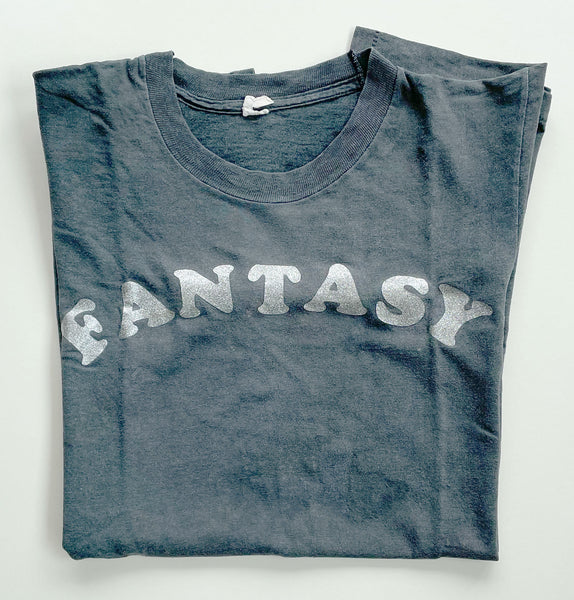 Well-worn vintage "Fantasy" t-shirt with glitter letters, c. 1980s.