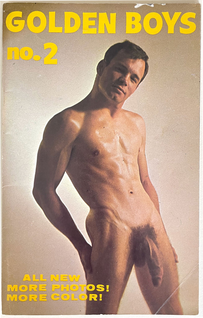 Vintage gay physique magazine cover titled 'GOLDEN BOYS no. 2' featuring a nude male model