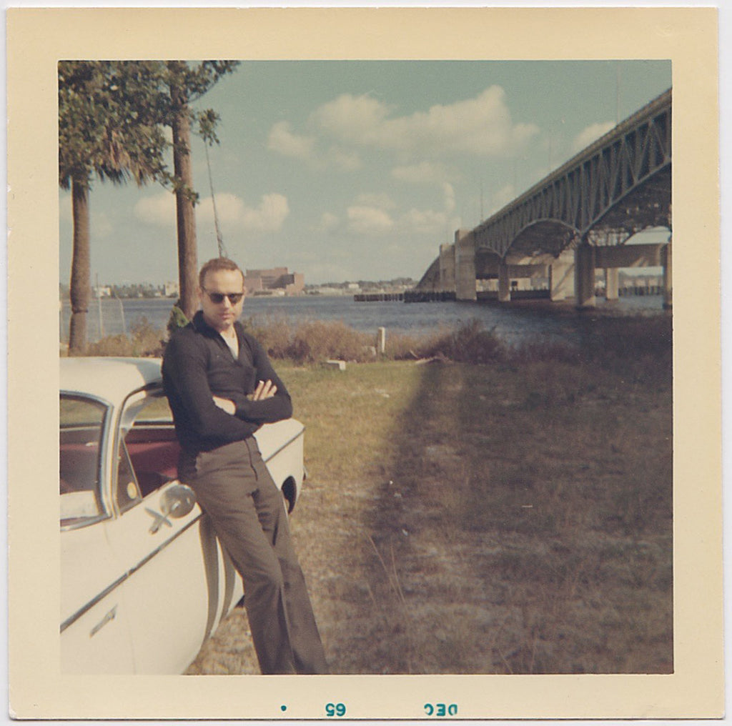 Man Leaning Against Car vintage color photo