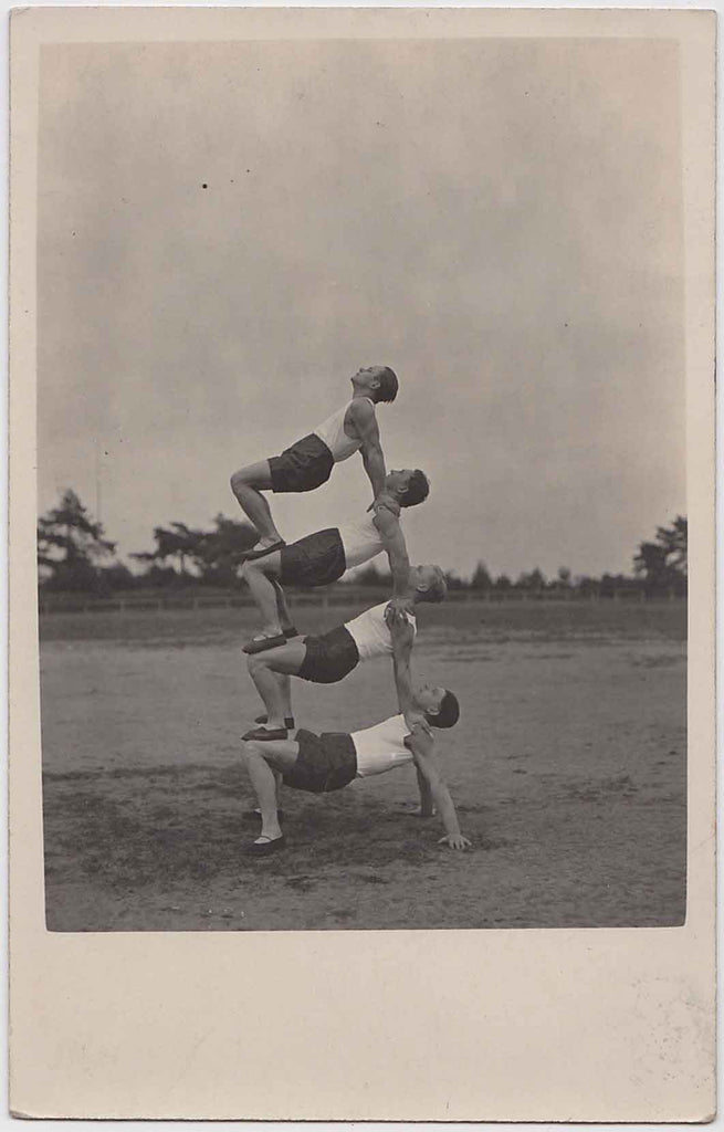4 Hand Balancers real photo postcard 1930s gay int