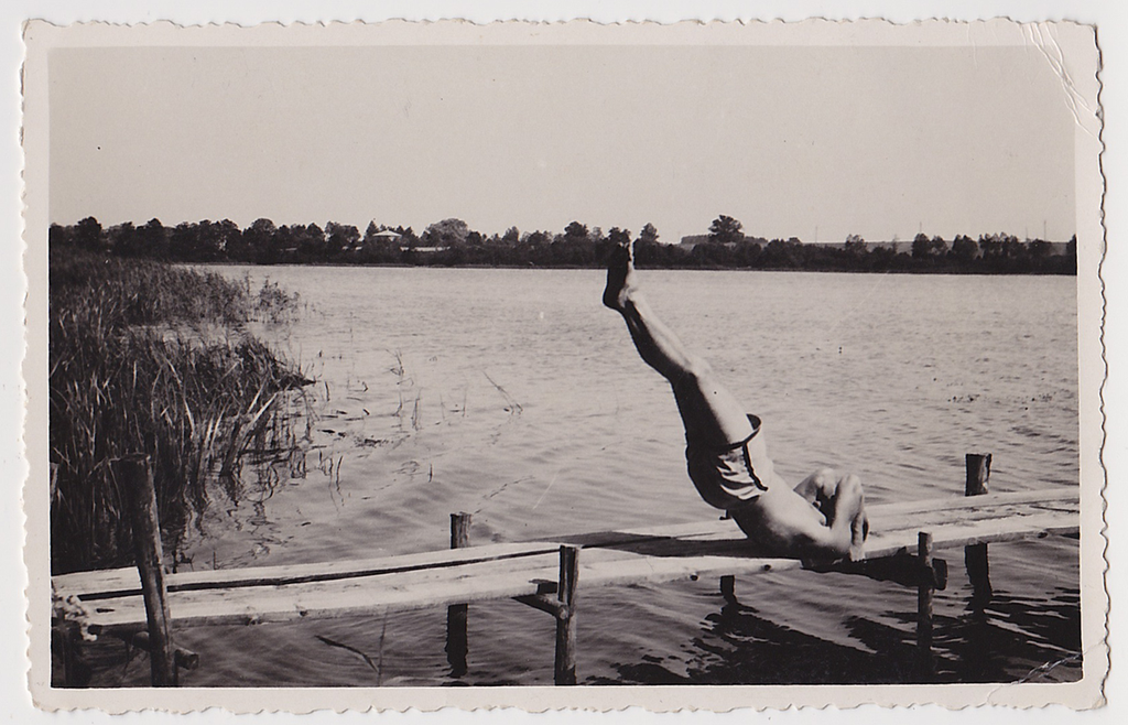 Gymnast on Dock real photo postcard 1937