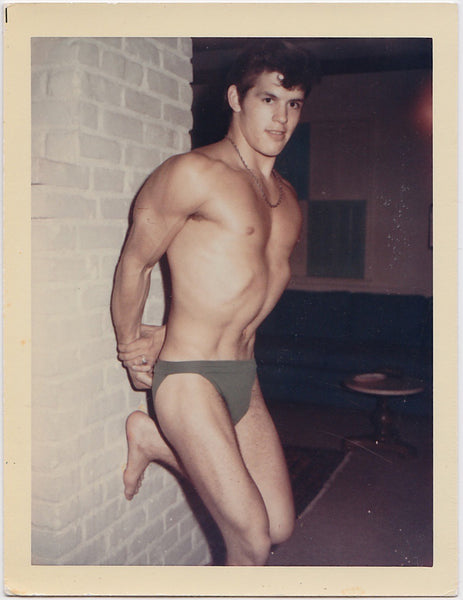 Hunk in Green Trunks vintage gay color photo