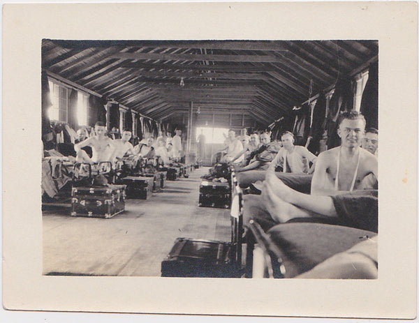 Vintage snapshot Just Before Medical Inspection in barracks.