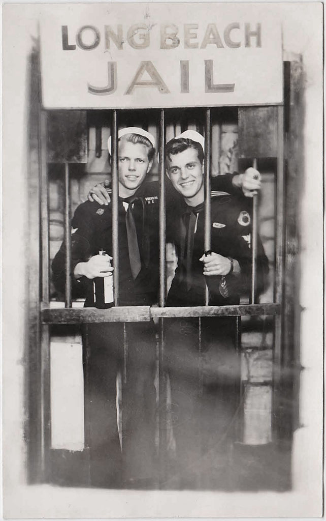 2 Sailors in Long Beach Jail: Vintage Real Photo Postcard