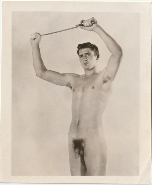 vintage physique photo Male Nude Holding Sabre Overhead