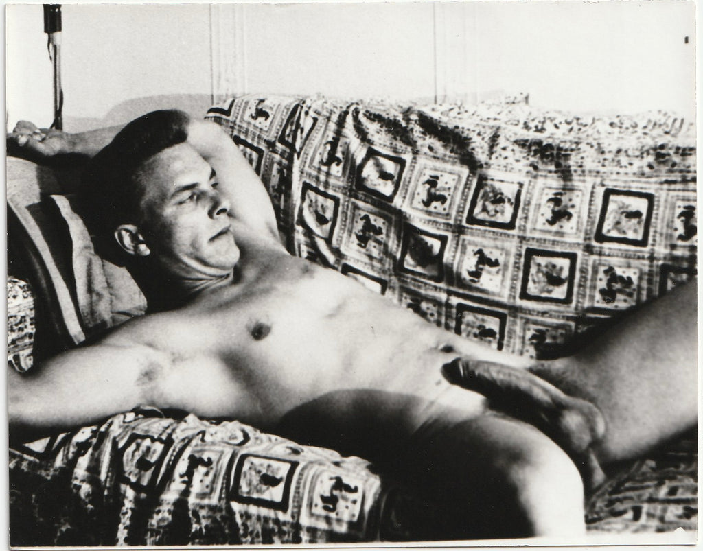 Male nude reclining on sofa vintage gay photo