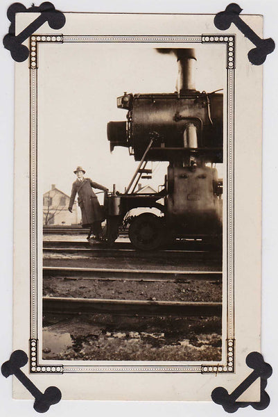 vintage snapshot Man Hanging On to Train