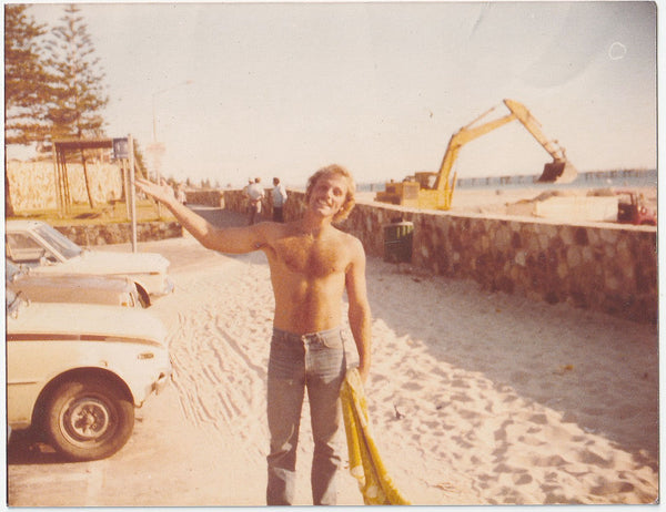 Handsome, blond, hairy-chested "Me" in a rare set of three vintage gay snapshots c. 1970.