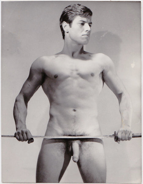 Male Nude Holding Sabre vintage physique photo