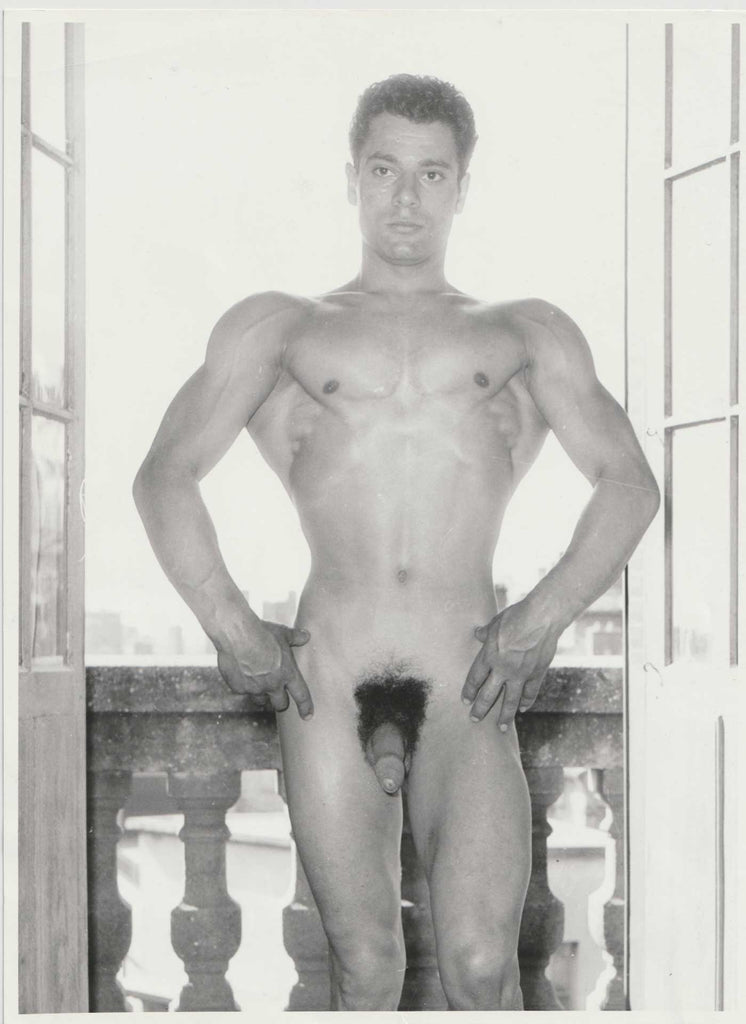 Vintage Male nude by Jan Eyck standing in open French doors vintage gay photo
