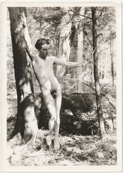 Male Nude in Forest vintage gay physique photo c. 1930.