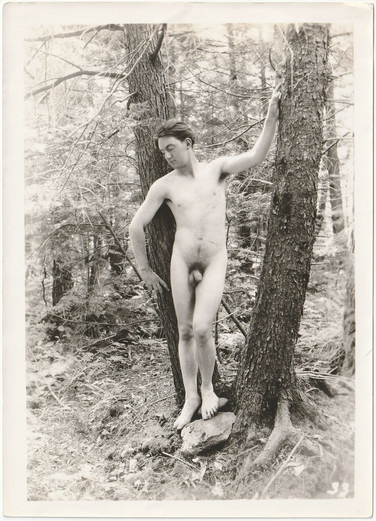 Male Nude in Forest vintage gay physique photo c. 1930.