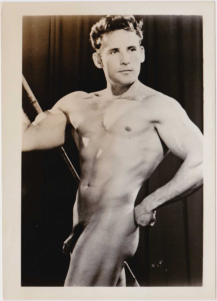 Male Nude with Bamboo Pole vintage gay physique photo