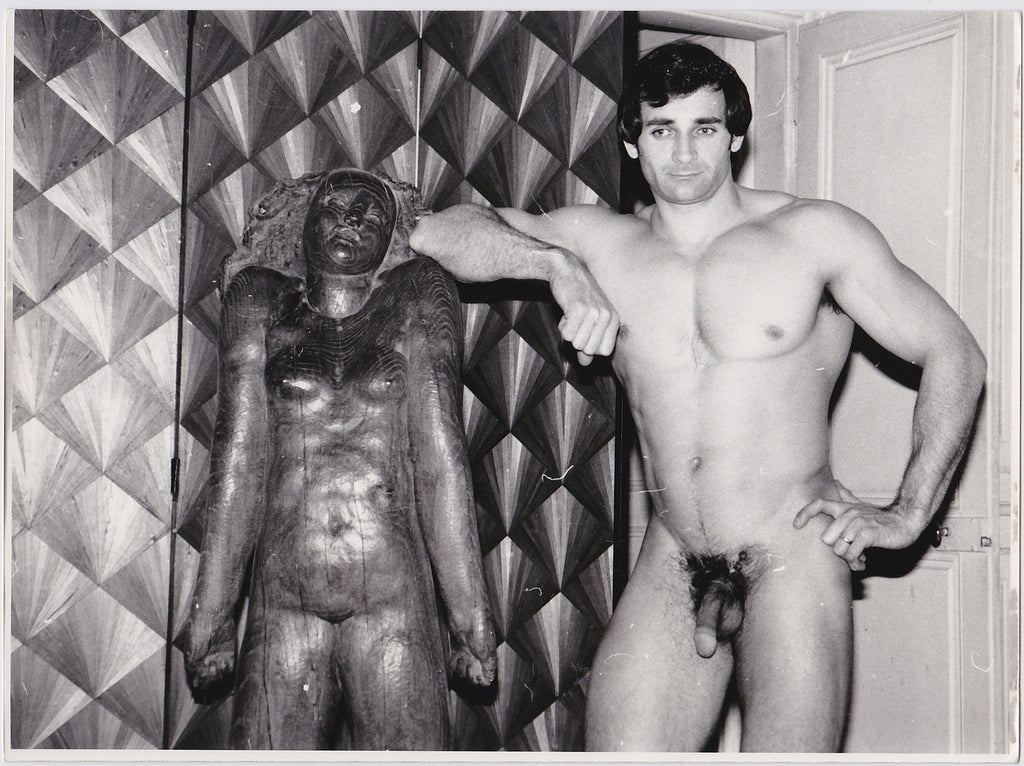 Roland Jaux Posing with Sculpture vintage physique photo