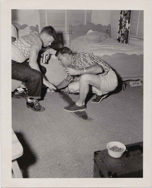 Two Guys in Bedroom vintage gay snapshot