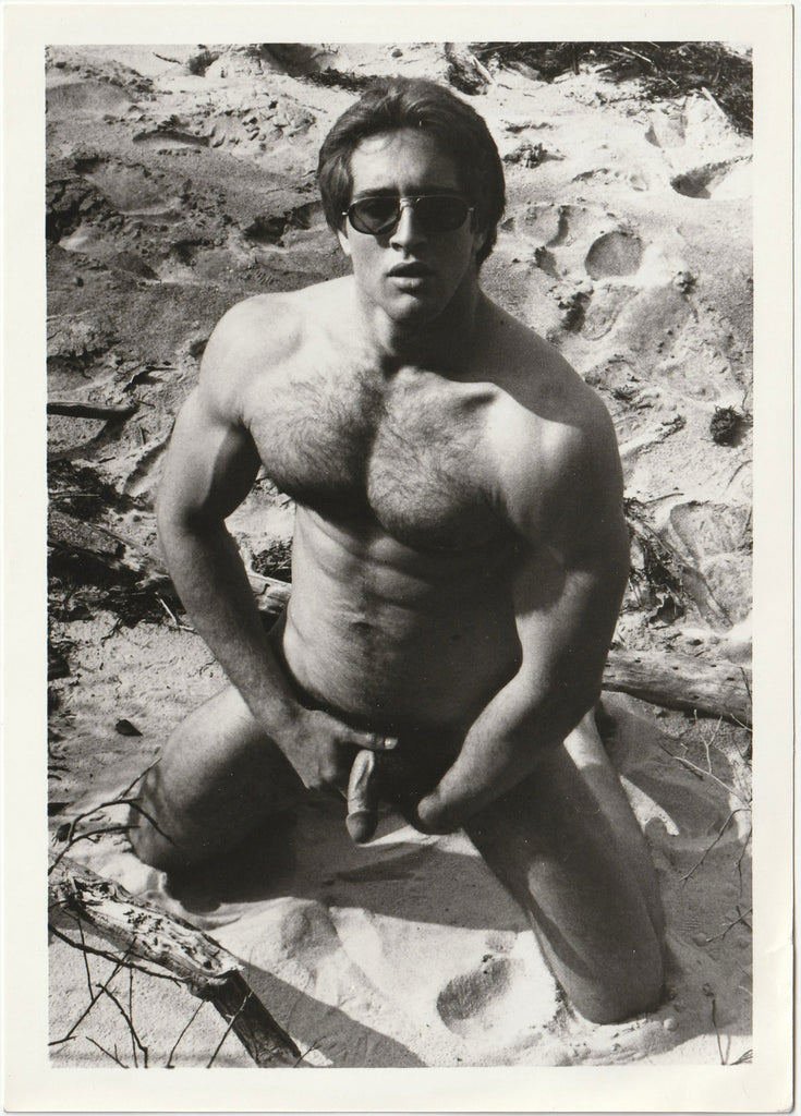 Bruce Steele Kneeling in the Sand, Target Studios vintage gay physique photo male nude