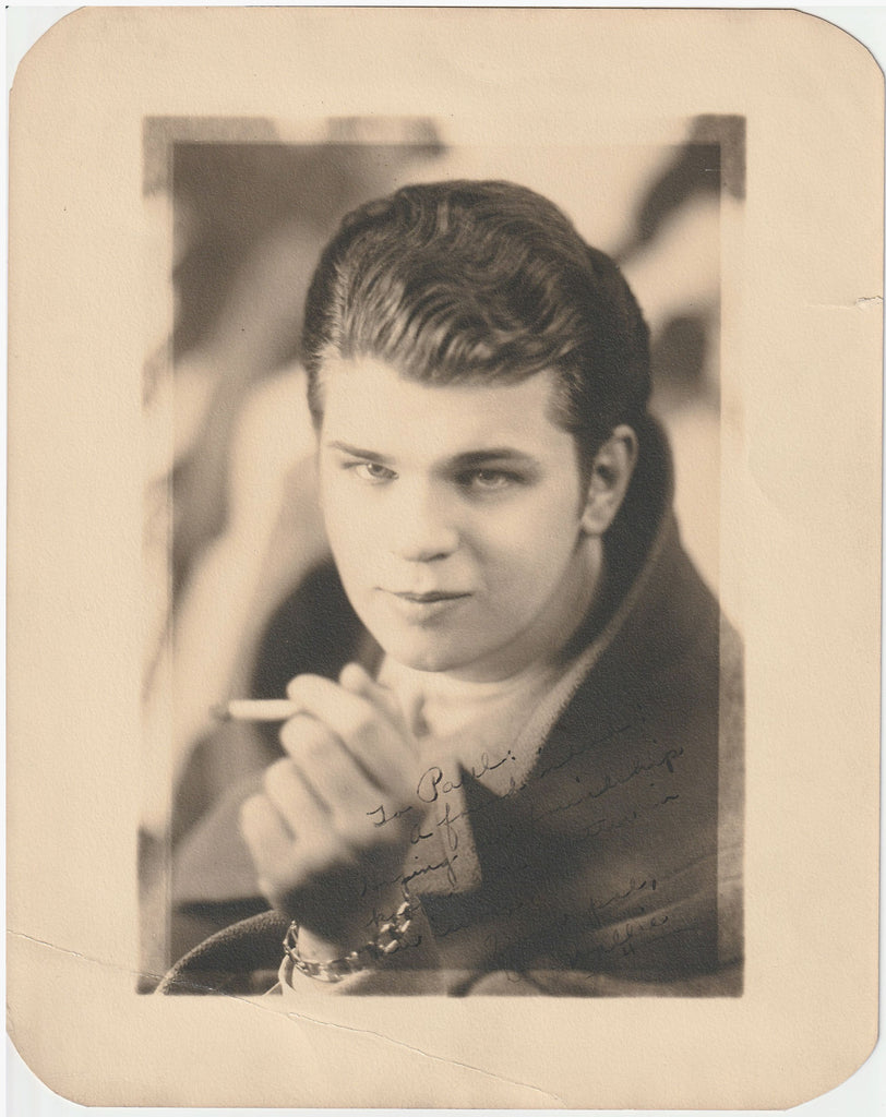 Vintage gay photo with inscription: "To Paul: A friend indeed. Hoping our friendship keeps getting better in all ways. Your pal, Wallie." c. 1950s.