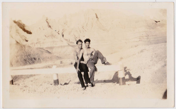 Two Men on Road Trip vintage snapshot