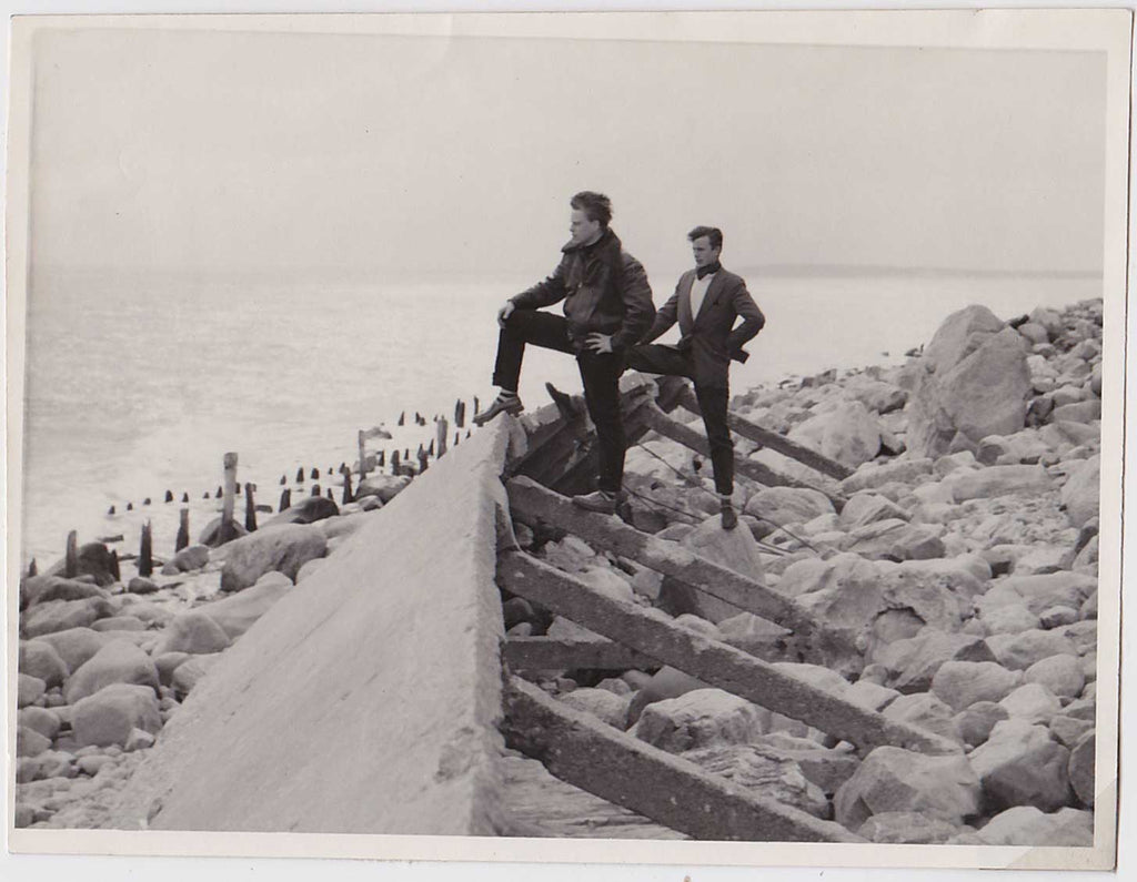 Two Men Posing by the Sea vintage gay snapshot