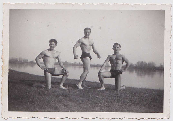 Vintage Snapshot: Three Bodybuilders Posing by River