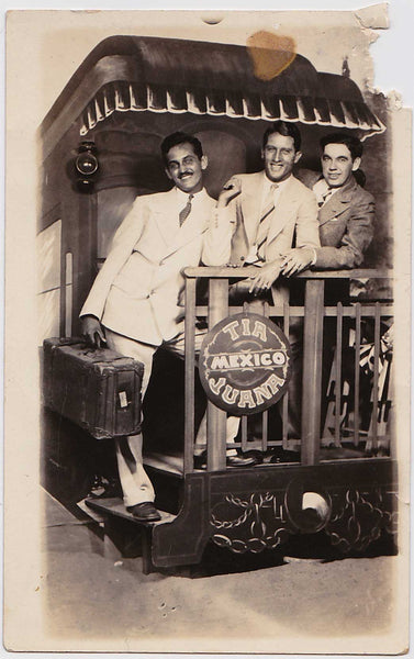 Three Men on the Train to Tiajuana vintage gay real photo postcard