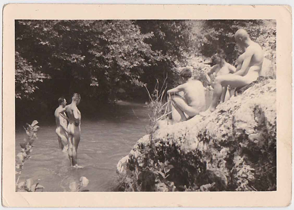 Male Nudes in Stream vintage gay photo snapshot
