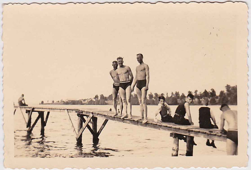 Men and Boys on Pier vintage snapshot gay int