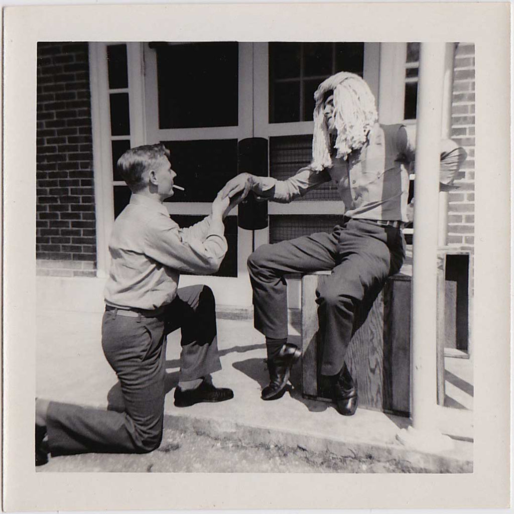 two silly Marines enact a traditional get-down-on-your-knees proposal set of 3 vintage snapshots