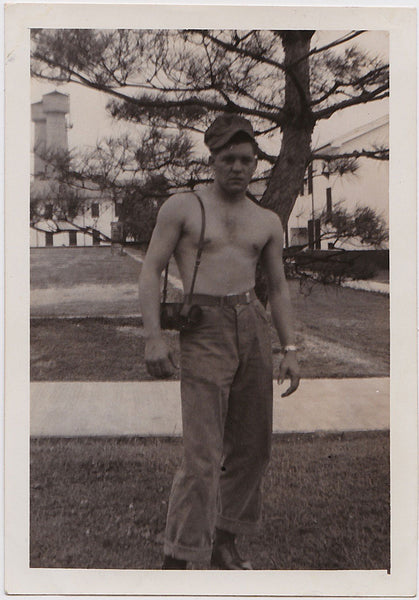 Shirtless Marine, Camp Nora, Japan vintage photo