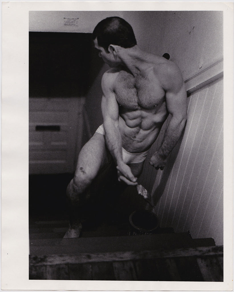 Crawford Barton Vintage Photo: Larry Lara Painting Steps in his Underwear