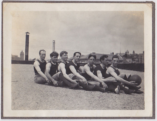 Vintage photo Basketball Team on Roof, 1905, Men in Rows