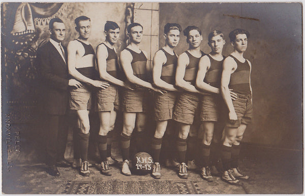 Men in Rows: High School Basketball Team in Studio Setting 1914-15