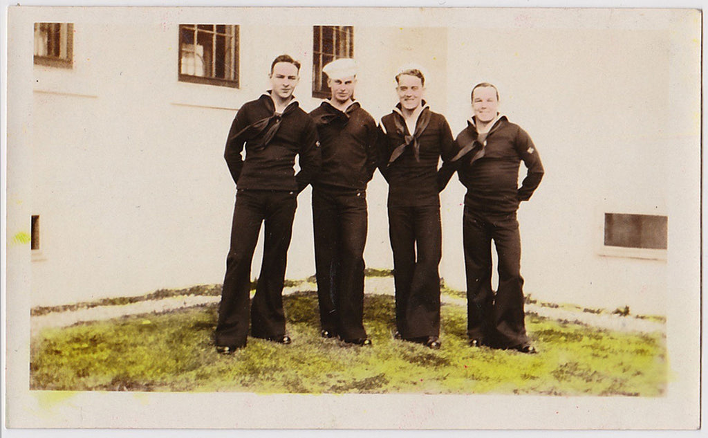 vintage sepia snapshot of sailors hand colored 1932