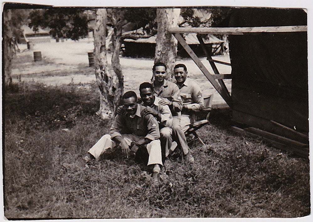 a snapshot of African-American soldiers in such a warm and affectionate row.