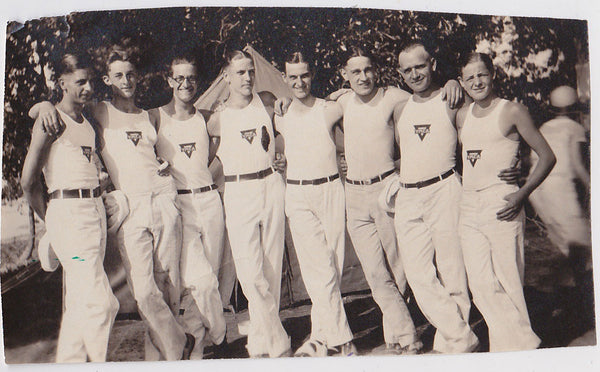 8 friends at YMCA camp vintage photo 1925