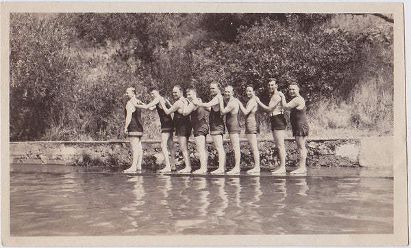 Nine Men with Hands on Shoulders vintage snapshot