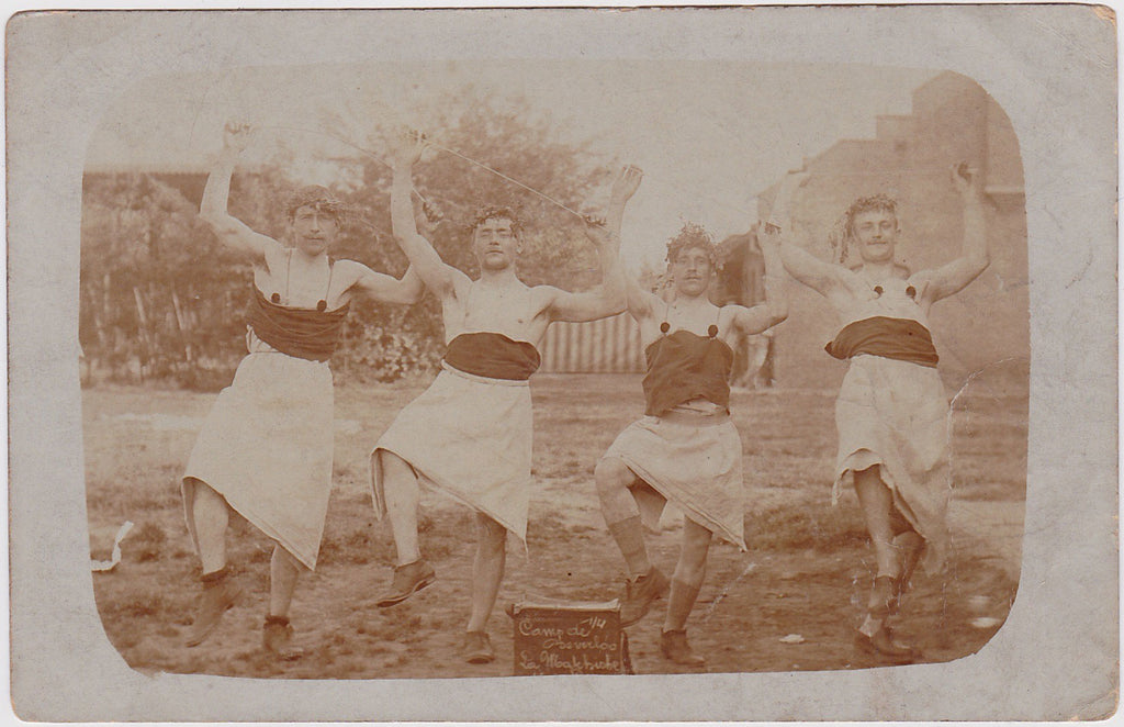 Very rare Real Photo Postcard of four men dancing together as young maidens. 
