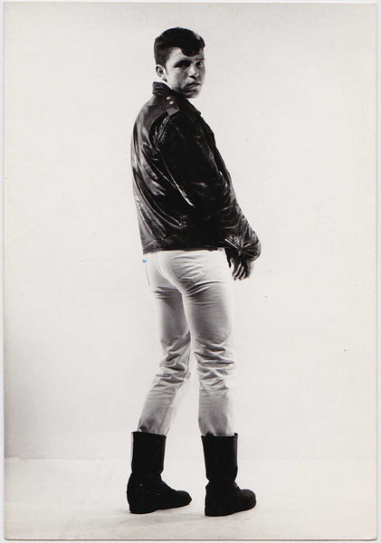 Rare original vintage photo of young Glenn Bouy wearing a leather jacket, boots and tight white jueans, by Stan of Sweden.Rare original vintage photo of young Glenn Bouy wearing a leather jacket, boots and tight white jeans, by Stan of Sweden.