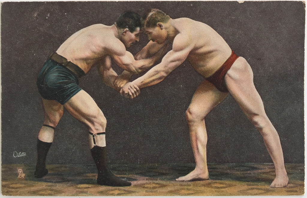Wrestlers: Tuck's Photochrome Postcard 4500