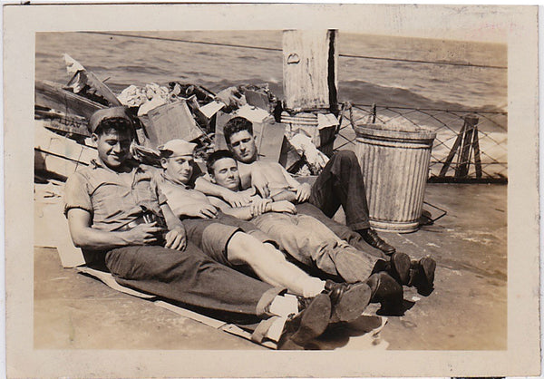 affectionate sailors on destroyer vintage snapshot
