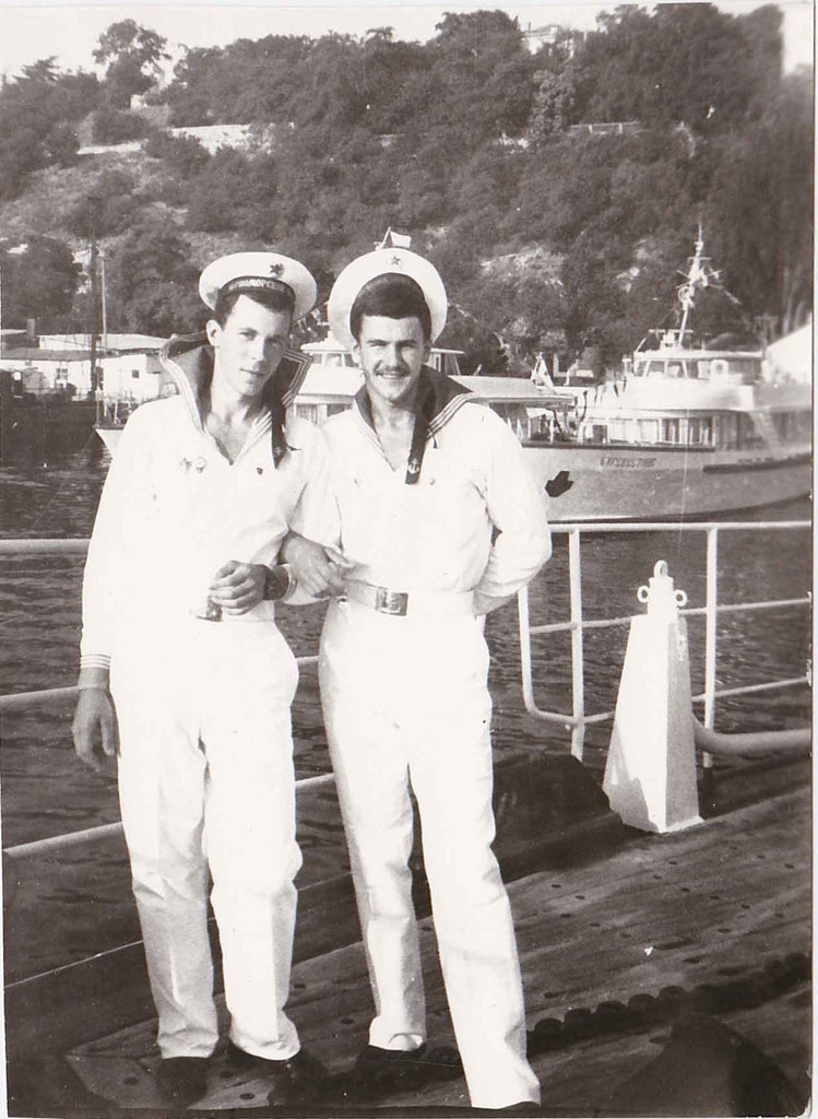 Two affectionate Russian sailors in a charming pose. vintage gay photo