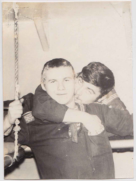 Two sailors in an intimate embrace. vintage gay photo snapshot