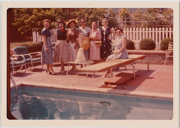 Patriotic Women by the Pool vintage snapshot