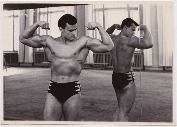 Anonymous Russian BodyBuilder in Mirror vintage photo