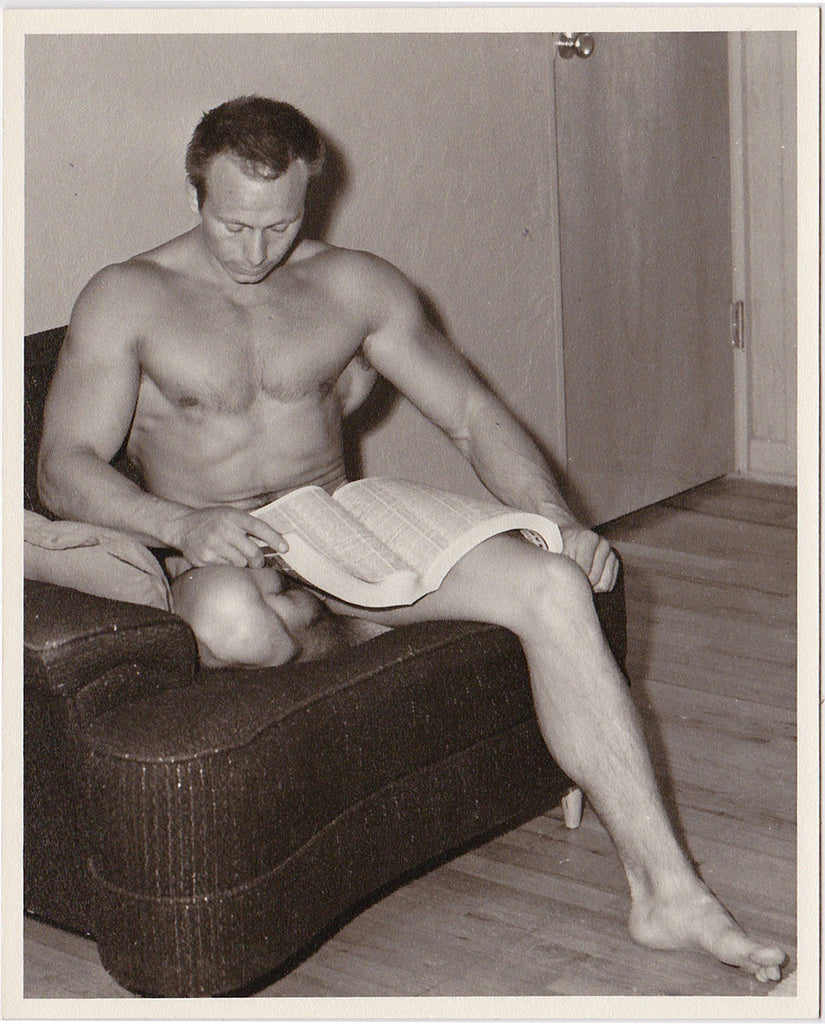 vintage photo Western Photo Guild Male Nude Reading Phonebook