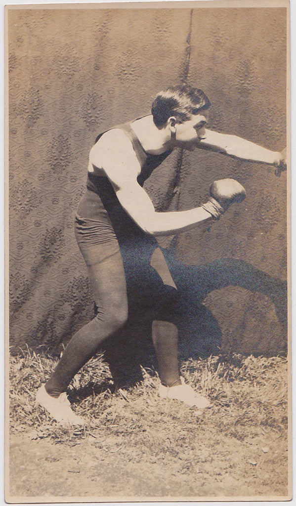 Vintage Physique Photo: Young Boxer Feints