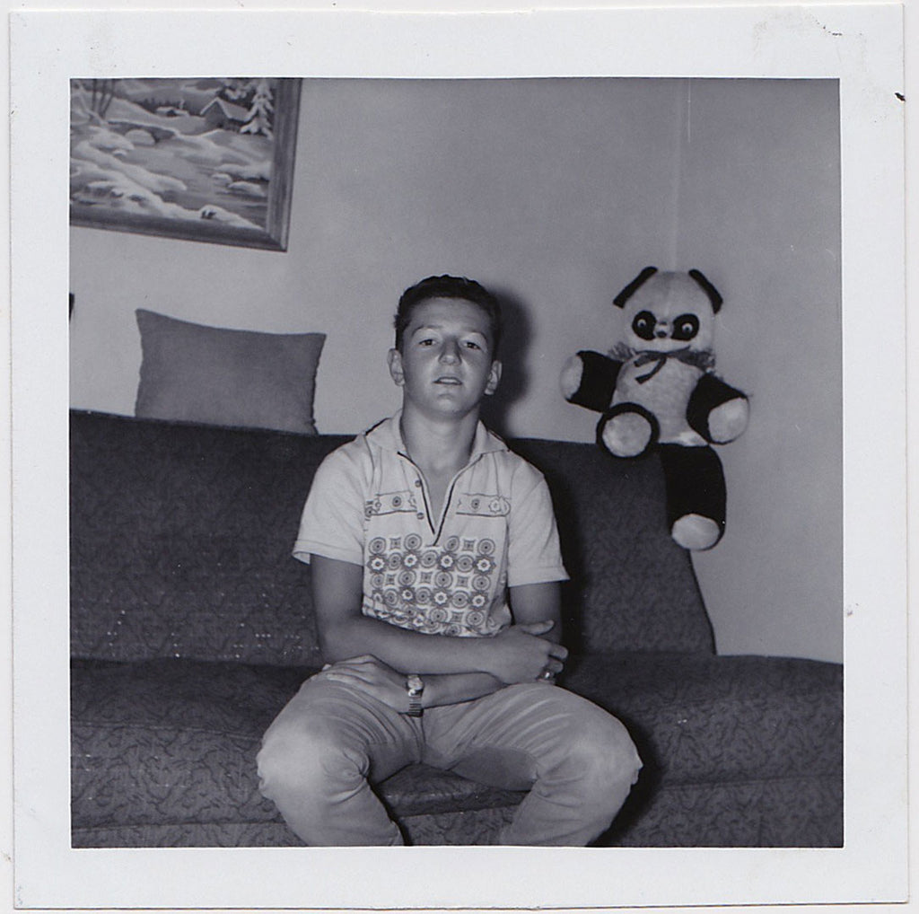 Boy with Stuffed Panda vintage snapshot