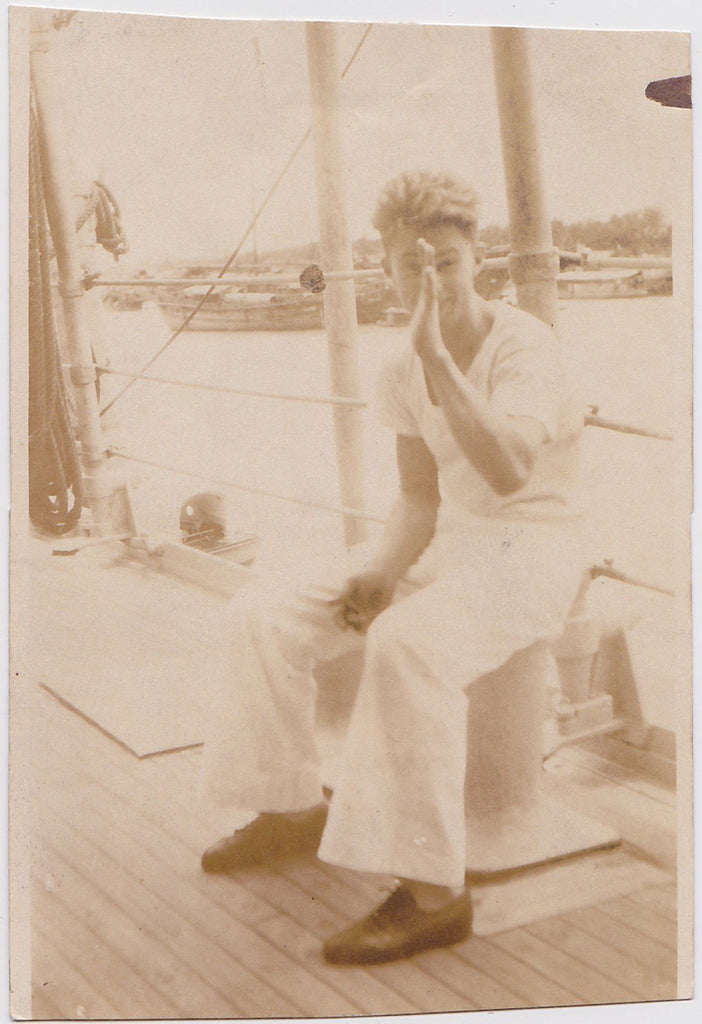 Sailor Cocking a Snook vintage sepia snapshot