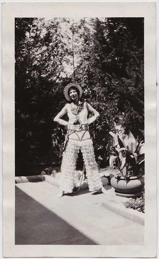 Very festive cowboy outfit but I think this is actually a cowgirl. Undated snapshot c. 1930s.
